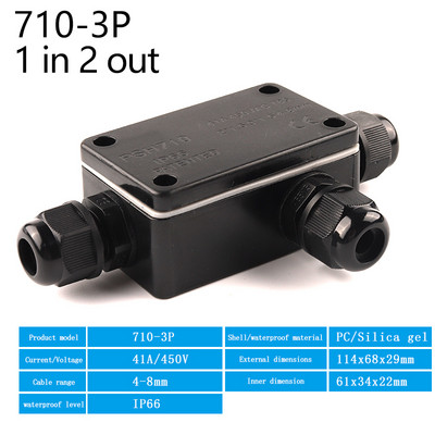 IP66 elektriskā āra ūdensnecaurlaidīga sadales kārba 4 mm–8 mm kabeļa savienotājs 2/3 kontaktu ar spailes vada savienojumu 41A/450V