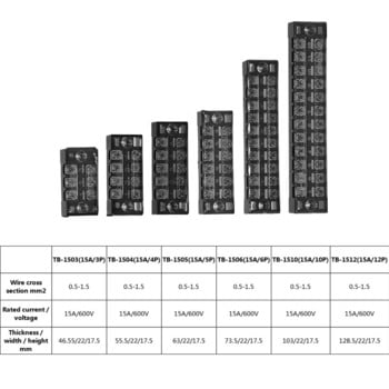 TB-1503/1504/1506/1508/1510/1512 Βίδα ακροδεκτών μπλοκ διπλής σειράς λωρίδας 15A 600V σταθερή πλακέτα καλωδίωσης.