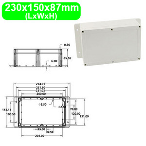 IP65 Vodootporno, otporno na prašinu, zatvoreno kućište za električno kućište s fiksnim ušima, vanjsko kućište, ABS plastična razvodna kutija za žice