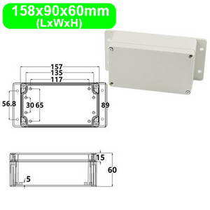 IP65 Vodootporno, otporno na prašinu, zatvoreno kućište za električno kućište s fiksnim ušima, vanjsko kućište, ABS plastična razvodna kutija za žice