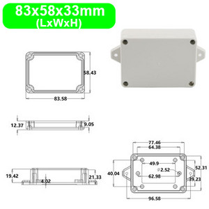 IP65 Vodootporno, otporno na prašinu, zatvoreno kućište za električno kućište s fiksnim ušima, vanjsko kućište, ABS plastična razvodna kutija za žice