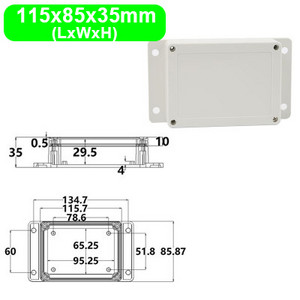 IP65 Vodootporno, otporno na prašinu, zatvoreno kućište za električno kućište s fiksnim ušima, vanjsko kućište, ABS plastična razvodna kutija za žice