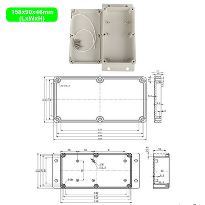 IP65 Vodootporno, otporno na prašinu, zatvoreno kućište za električno kućište s fiksnim ušima, vanjsko kućište, ABS plastična razvodna kutija za žice