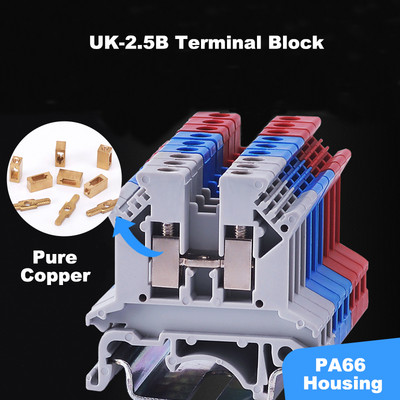 25Pcs Terminal Block UK2.5B Din Rail Screw Type Bornier Electric Wire Connector Cable Pure Copper Morsettiera 32A 2,5mm2 14AWG