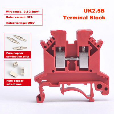 25Pcs Terminal Block UK2.5B Din Rail Tip vijka Bornier Električna žica Kabelski konektor Čisti bakar Morsettiera 32A 2.5mm2 14AWG