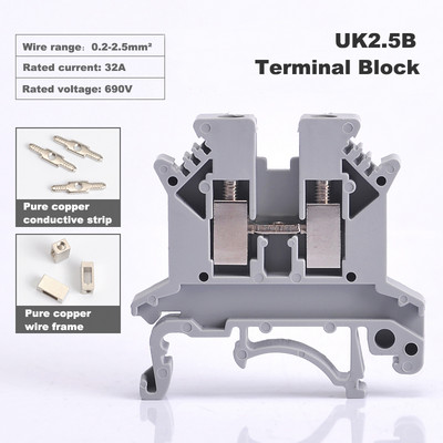 25Pcs Terminal Block UK2.5B Din Rail Tip vijka Bornier Električna žica Kabelski konektor Čisti bakar Morsettiera 32A 2.5mm2 14AWG