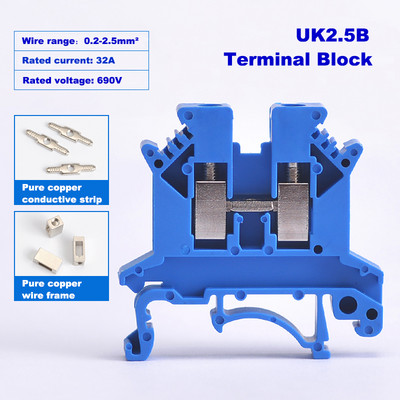 25Pcs Terminal Block UK2.5B Din Rail Tip vijka Bornier Električna žica Kabelski konektor Čisti bakar Morsettiera 32A 2.5mm2 14AWG