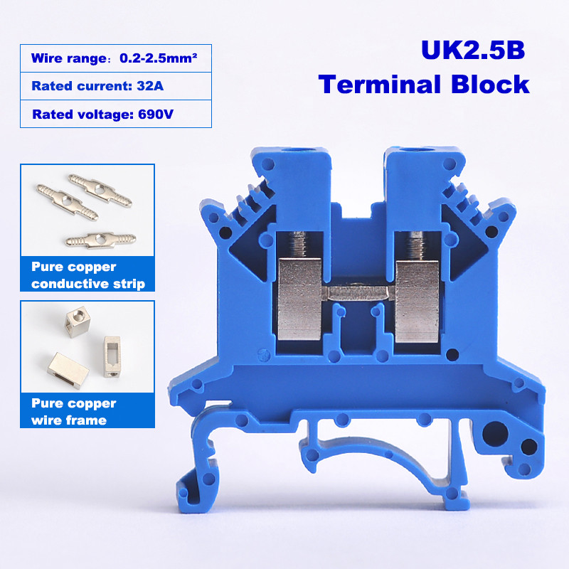 25Pcs Terminal Block UK2.5B Din Rail Tip vijka Bornier Električna žica Kabelski konektor Čisti bakar Morsettiera 32A 2.5mm2 14AWG