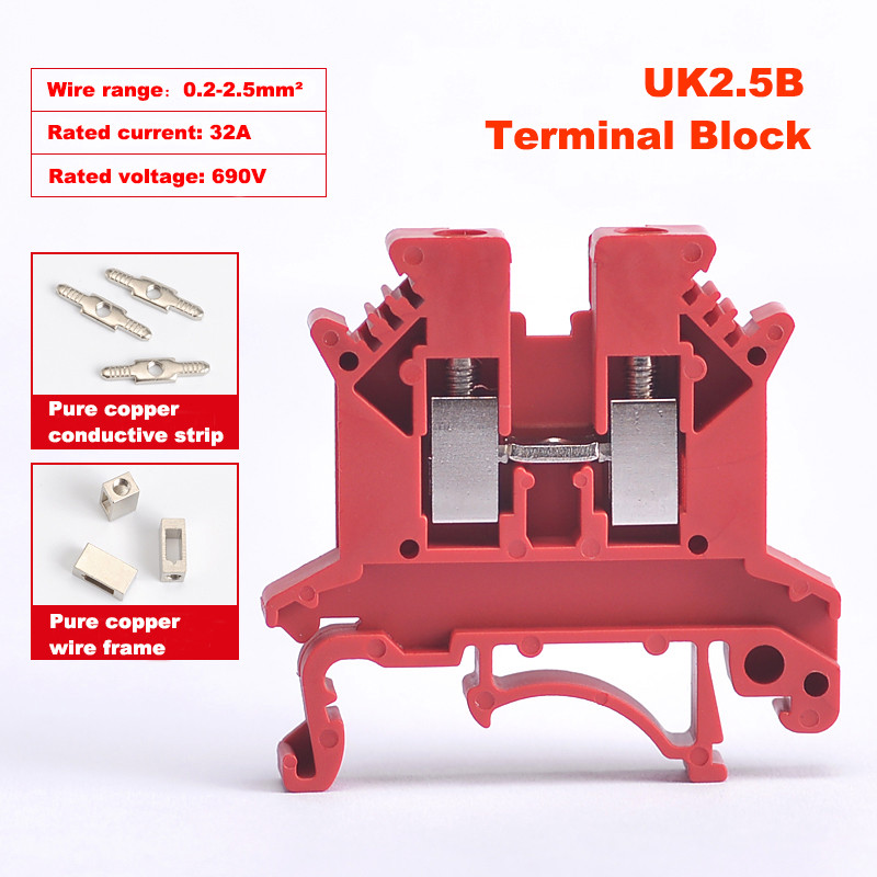 25Pcs Terminal Block UK2.5B Din Rail Tip vijka Bornier Električna žica Kabelski konektor Čisti bakar Morsettiera 32A 2.5mm2 14AWG