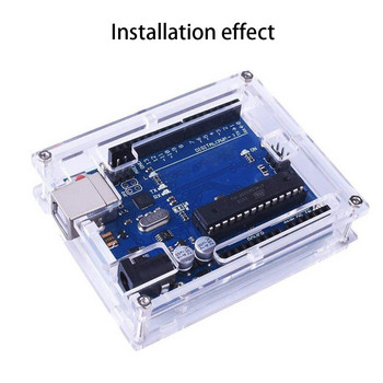 Кутия с прозрачен акрилен калъф, лека, добра ефективност на разсейване на топлината, съвместима с платка за разработка на Arduino Uno R3