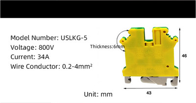 USLKG sērijas Apvienotās Karalistes dzeltenzaļš zemējuma spaiļu bloks DIN sliedes montāžas universālais vadu savienojums Misiņš
