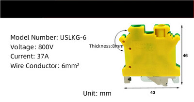 USLKG sērijas Apvienotās Karalistes dzeltenzaļš zemējuma spaiļu bloks DIN sliedes montāžas universālais vadu savienojums Misiņš