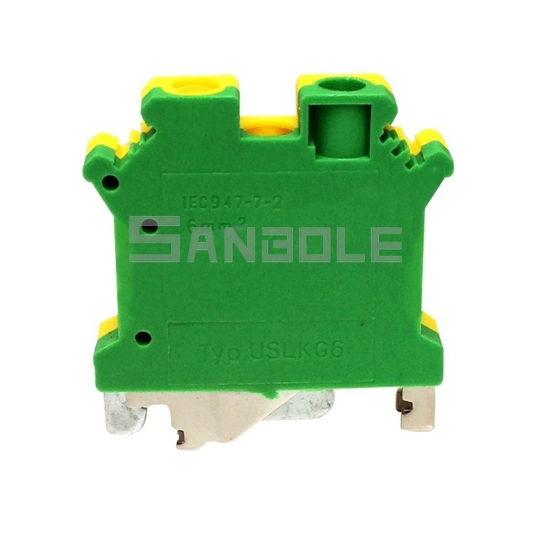 USLKG sērijas Apvienotās Karalistes dzeltenzaļš zemējuma spaiļu bloks DIN sliedes montāžas universālais vadu savienojums Misiņš