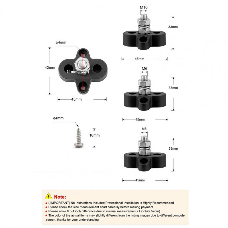 DC 48V 150A BusBar M10 terminalni blok Studs Battery Distribution Power Terminal Stud Bus Bar konektor za kamion RV Boat