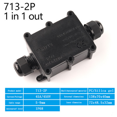 IP68 veekindel jaotuskarp välistingimustes 2/3/4/5/6 kontaktiga plastist elektrilise harukarbi ümbris koos kaabeljuhtme klemmi pistikuga