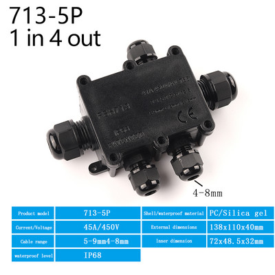 IP68 veekindel jaotuskarp välistingimustes 2/3/4/5/6 kontaktiga plastist elektrilise harukarbi ümbris koos kaabeljuhtme klemmi pistikuga