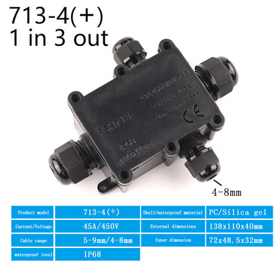 IP68 veekindel jaotuskarp välistingimustes 2/3/4/5/6 kontaktiga plastist elektrilise harukarbi ümbris koos kaabeljuhtme klemmi pistikuga