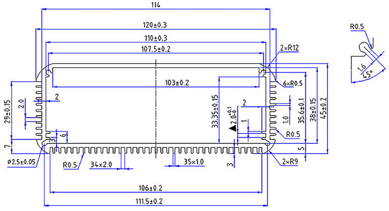Bezmaksas piegāde 120 * 45 alumīnija korpusa apvalks ar radiatoru PCB instrumentu kārbu DIY elektroniskā projekta korpuss 120 mm * 45 mm * 150/200 mm