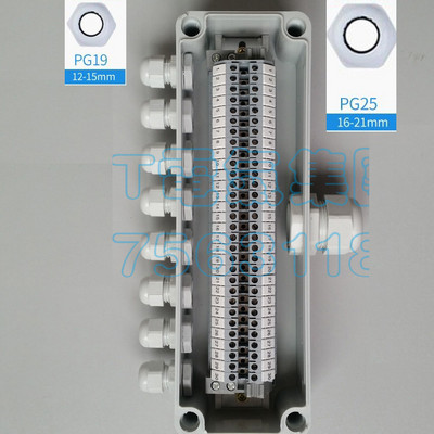 IP65 Vodootporna razvodna kutija za kabele 80*250*70 mm dva u šest izlaza s UK2.5B stezaljkama na din šinu
