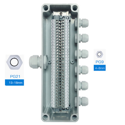 IP65 Vodootporna razvodna kutija za kabele 80*250*70 mm dva u šest izlaza s UK2.5B stezaljkama na din šinu