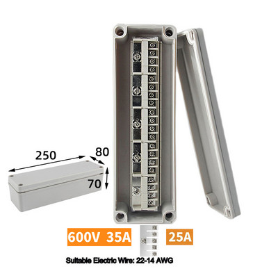 IP65 Vodootporna razvodna kutija za kabele 80*250*70 mm dva u šest izlaza s UK2.5B stezaljkama na din šinu