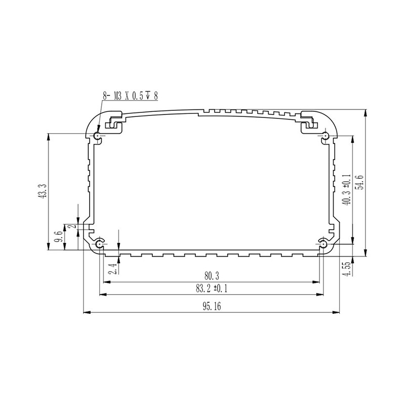 Pielāgota anodēta PCB kartes slota alumīnija sakausējuma korpuss H12 95 * 55 mm
