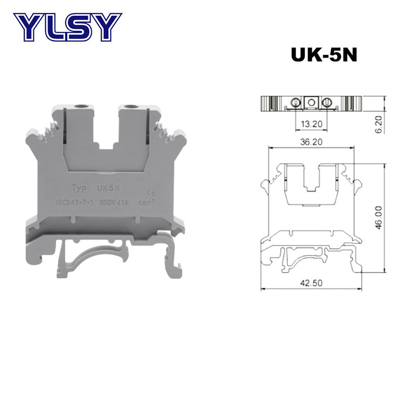10Pcs UK5N Din Rail Univerzalni blokovi stezaljki Bornier Vijčani tip Stezaljke električne žice Blok konektor Mesing Morsettiera 4 mm