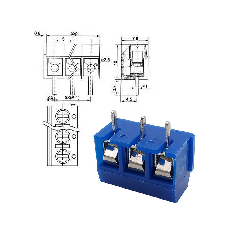 5-50kom KF301-2P KF301-3P 5 mm PCB vijčani terminalni blok KF301 2 pinski 3 pinski žičani konektor Ravna igla Plava