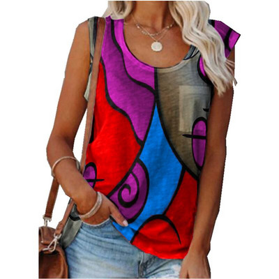 Vintage T-särgitopsid Naiste varrukateta suvised O-kaelusega T-särgid Vabaaja graafilised Harajuku Suures suuruses Elegantsed Pullover Tankid