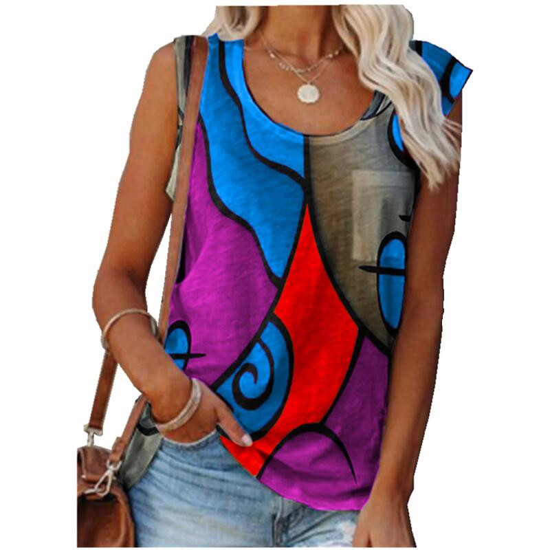 Vintage T-särgitopsid Naiste varrukateta suvised O-kaelusega T-särgid Vabaaja graafilised Harajuku Suures suuruses Elegantsed Pullover Tankid