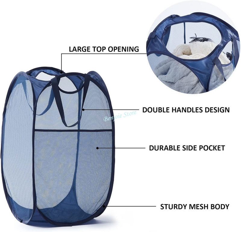 Tīkla uznirstošais netīrās veļas grozs traucē salokāms veļas grozs ar izturīgiem rokturiem Apģērbu uzglabāšanas grozi Veļas grozs