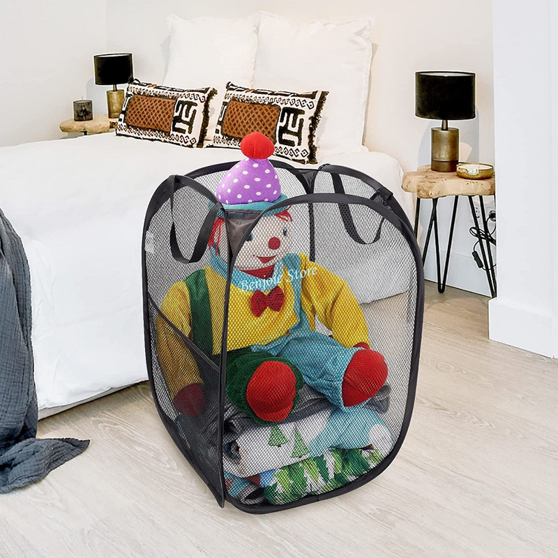 Tīkla uznirstošais netīrās veļas grozs traucē salokāms veļas grozs ar izturīgiem rokturiem Apģērbu uzglabāšanas grozi Veļas grozs