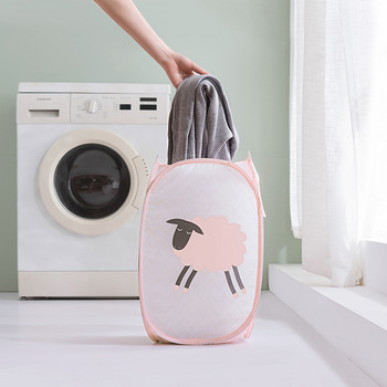 Симпатичен карикатурен кош за пране с дръжки, сгъваем, голям капацитет, устойчив на прах, кошница за мръсно пране, кошници за перално помещение