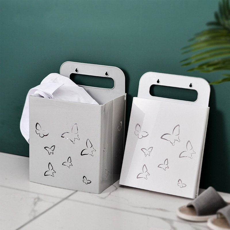 Plastična viseća korpa za rublje s ručkom, sklopiva košara za montiranje na zid, izdubljeni leptir, posuda za pohranu prljave odjeće