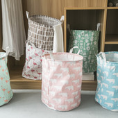 1kom sklopiva vodootporna košara za pohranu odjeće, pamučna lanena torba za pohranu, kućna košara za pohranu s crtežima