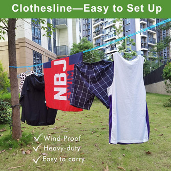 Laundry Clothesline 3M 5M 8M Αντιανεμικά Ρούχα Σχοινί Στεγνώματος Αντιολισθητικό Ρυθμιζόμενο Φορητό Υπαίθριο Ρούχο για ταξίδια σε κατασκήνωση