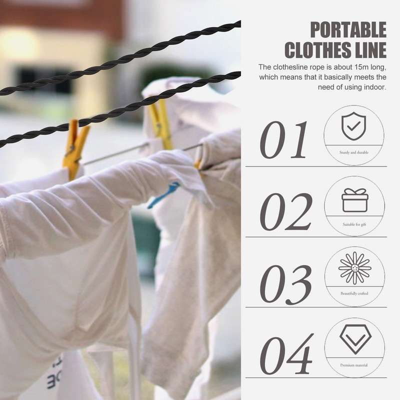 Konop za rublje Konop Odjeća Kampiranje Sušenje rublja Putna Elastična vješalica Prijenosna vješalica Otporna na vjetar Konopci za van na uvlačenje