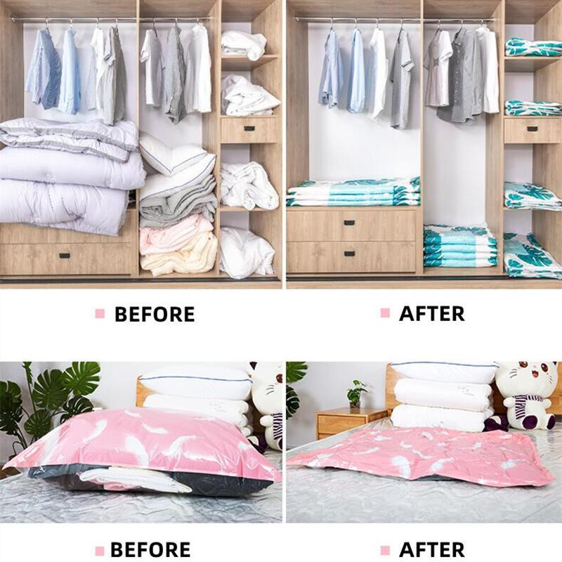 Daugkartinio naudojimo vakuuminis maišelis ir siurblio dangtelis, skirtas drabužiams laikyti dideliame plastikiniame kompresiniame tuščiame maišelyje Kelioniniai priedai, laikymo talpykla