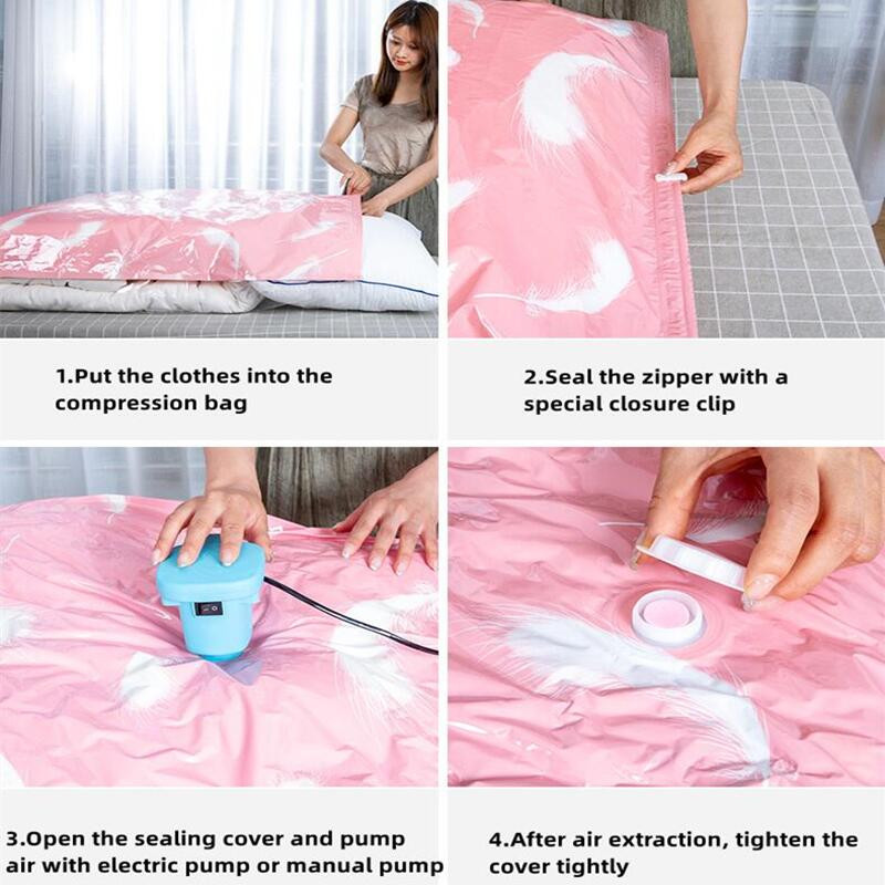 Daugkartinio naudojimo vakuuminis maišelis ir siurblio dangtelis, skirtas drabužiams laikyti dideliame plastikiniame kompresiniame tuščiame maišelyje Kelioniniai priedai, laikymo talpykla