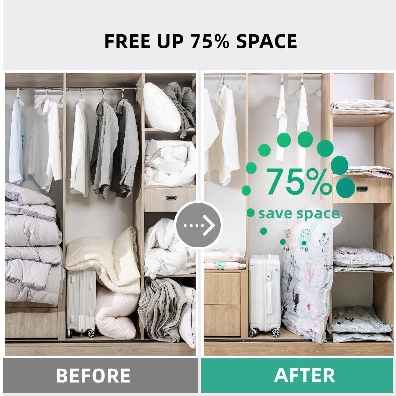 Korduvkasutatav vaakumkott ja pumba kate rõivaste jaoks, kuhu mahub suur plastikust kompressioontühi kott reisitarvikud hoiukonteiner