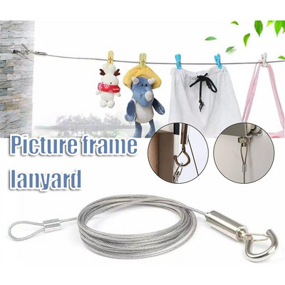 Hot Sale Adjustable Picture Hanging Wire Stainless Steel Strong Wire Rope with Loop and Hook 2m*1.5mm for Lamp Billboard Cloth