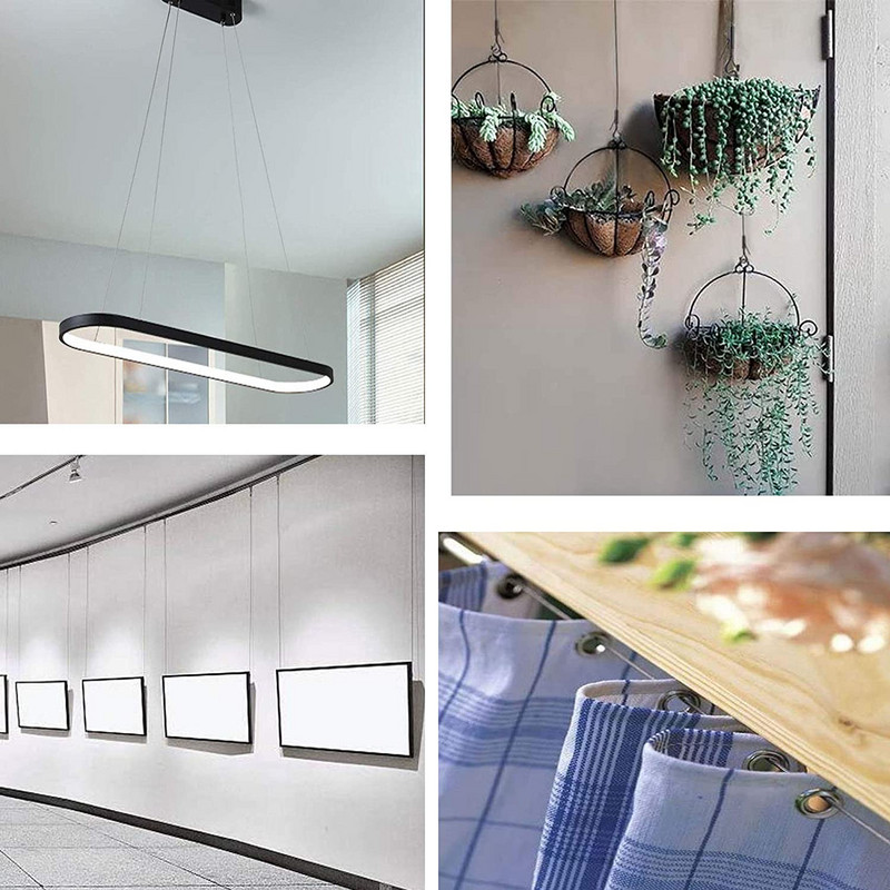 Karstā izpārdošana, regulējama attēla piekarināšanas stieple, nerūsējošā tērauda stipra stiepļu virve ar cilpu un āķi 2 m*1,5 mm lampu stenda audumam