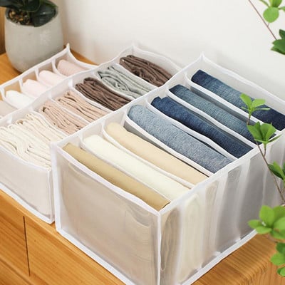 Anesv Jeans Organizer Κουτί αποθήκευσης Διχτυωτό κουτί διαχωρισμού Ντουλάπα Ρούχα στοίβαξη παντελονιών Διαιρέτης συρταριού Μπορεί να πλυθεί υφασμάτινη οργάνωση