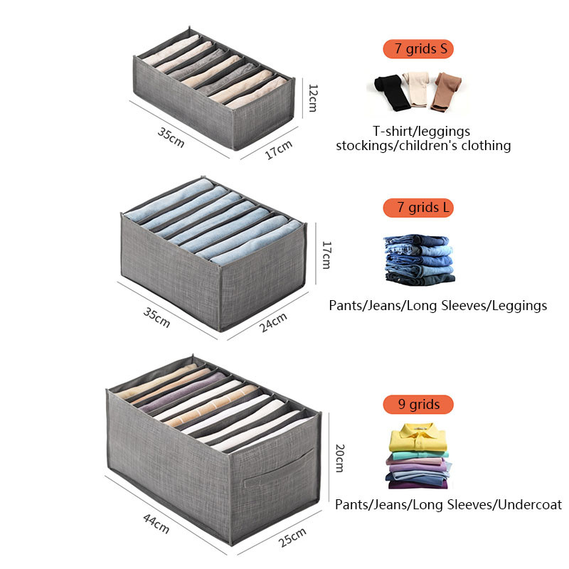 Összehajtott nadrág rendszerező Farmer póló Tároló doboz Szekrény Szervező Fiók Elválasztó Dobozok Fehérnemű Szervezők Ruhatároló