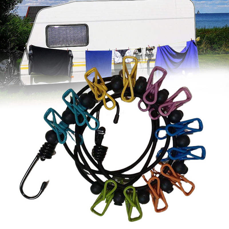Putni konop za odjeću na uvlačenje Elastičan konop za odjeću Uže s 12 kopči Uže za sušenje odjeće Putni konop za odjeću za odmor u dvorištu