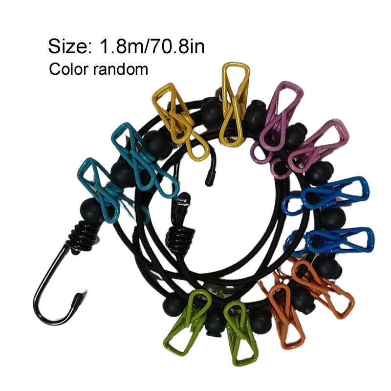 Putni konop za odjeću na uvlačenje Elastičan konop za odjeću Uže s 12 kopči Uže za sušenje odjeće Putni konop za odjeću za odmor u dvorištu