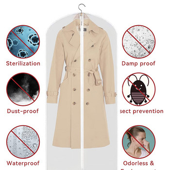 Чанта за облекло Костюм, палто, рокля, облекло, защита срещу прах, PEVA Proof Органайзер за съхранение за гардероб, прозрачен капак за дрехи