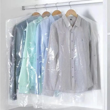 60x90cm 10 бр. Пластмасова прозрачна торба за прах за еднократна употреба за химическо чистене Гардероб за дрехи Висяща чанта за съхранение на дрехи