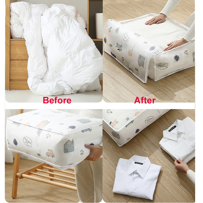 PEVA segas uzglabāšanas soma Ūdensnecaurlaidīga skapja organizētāji rāvējslēdzējs salokāms organizators izturīgs apģērbs iepakojums plastmasas maisiņi zem gultas