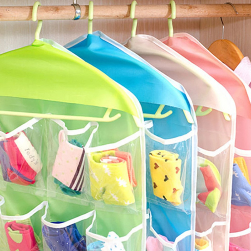 16 kabatas Zeķes Pakaramais Glabāšanas Apakšveļa 16 Režģi Garderobes iekarināmais Organizators Piekarināmais Soma Salokāms Apģērbu Skapis Pakaramais